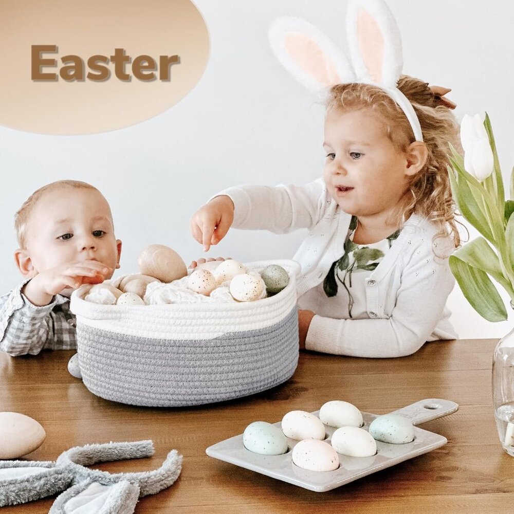 Small Woven Storage Basket with Handles, Cotton Rope Baskets for Gifts Empty, Do - Picture 8 of 8